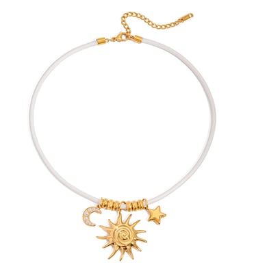 1 elegante collana con ciondolo sole stella luna in acciaio inossidabile da donna h5 