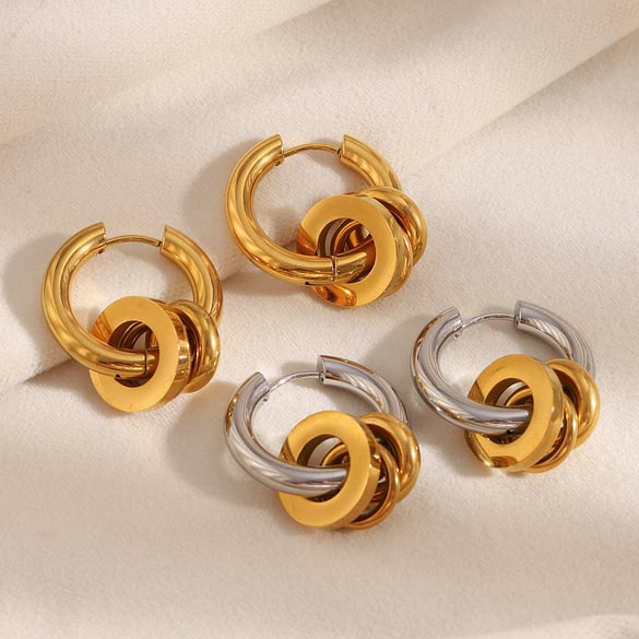 1 Piece Simple Mixed Gold&Silver Colors Stainless Steel Women's Hoop Earrings 2
