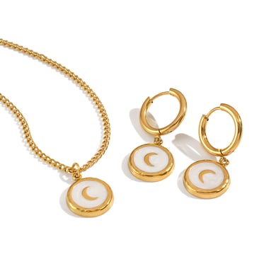 Classic Series Elegant Moon Stainless Steel Gold Color Necklac Set h5 Picture6