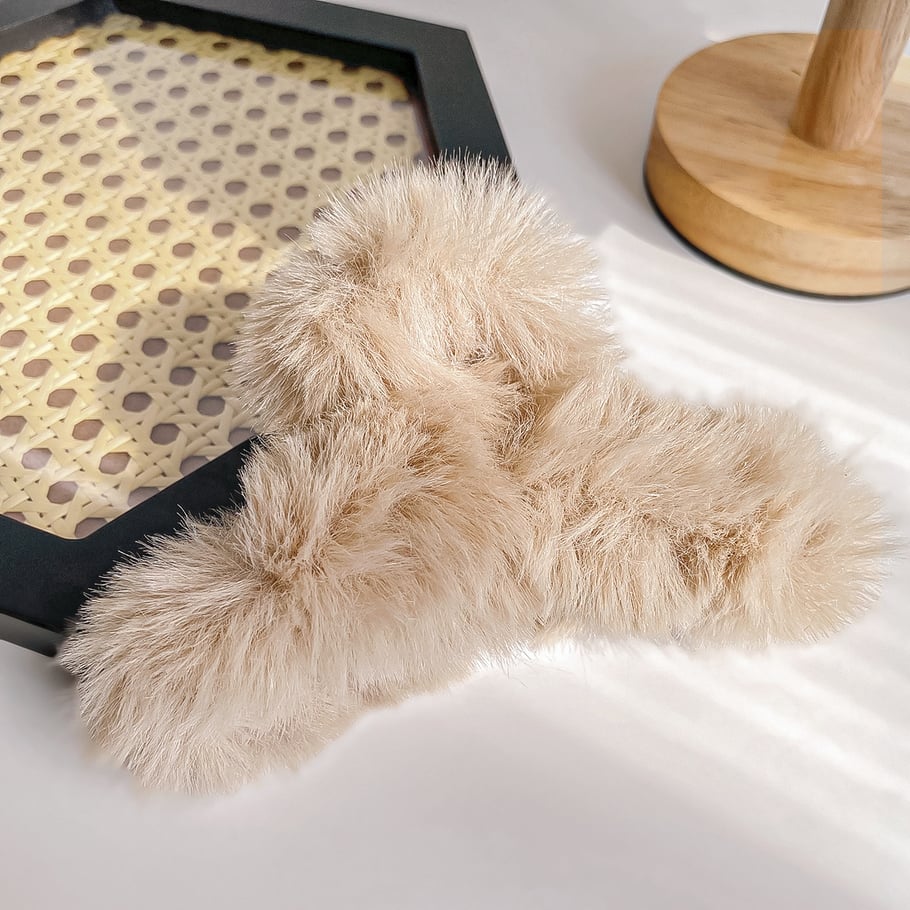 1 pezzo semplice carino tinta unita morbido peluche fermacapelli da donna 