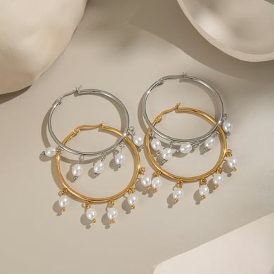 1 Pair Casual Tassel Circle Stainless Steel Gold Color Women's Hoop Earrings h5 Picture2
