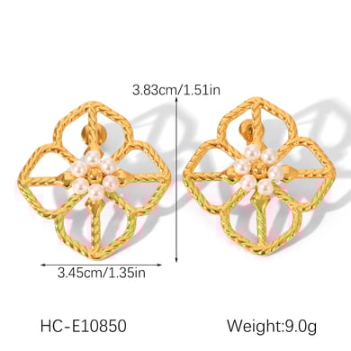 1 Pair Flower Stainless Steel   Gold Color  Pearl Women's Stud Earrings h5 Picture2