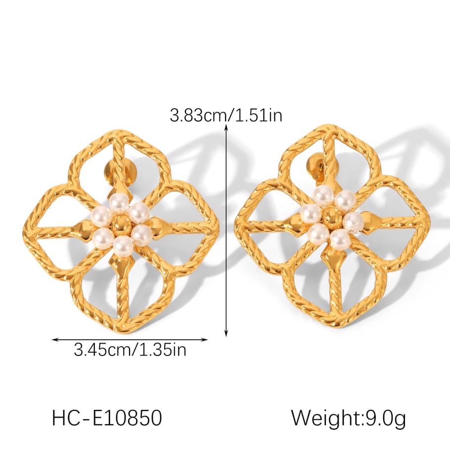 1 Pair Flower Stainless Steel   Gold Color  Pearl Women's Stud Earrings Picture2