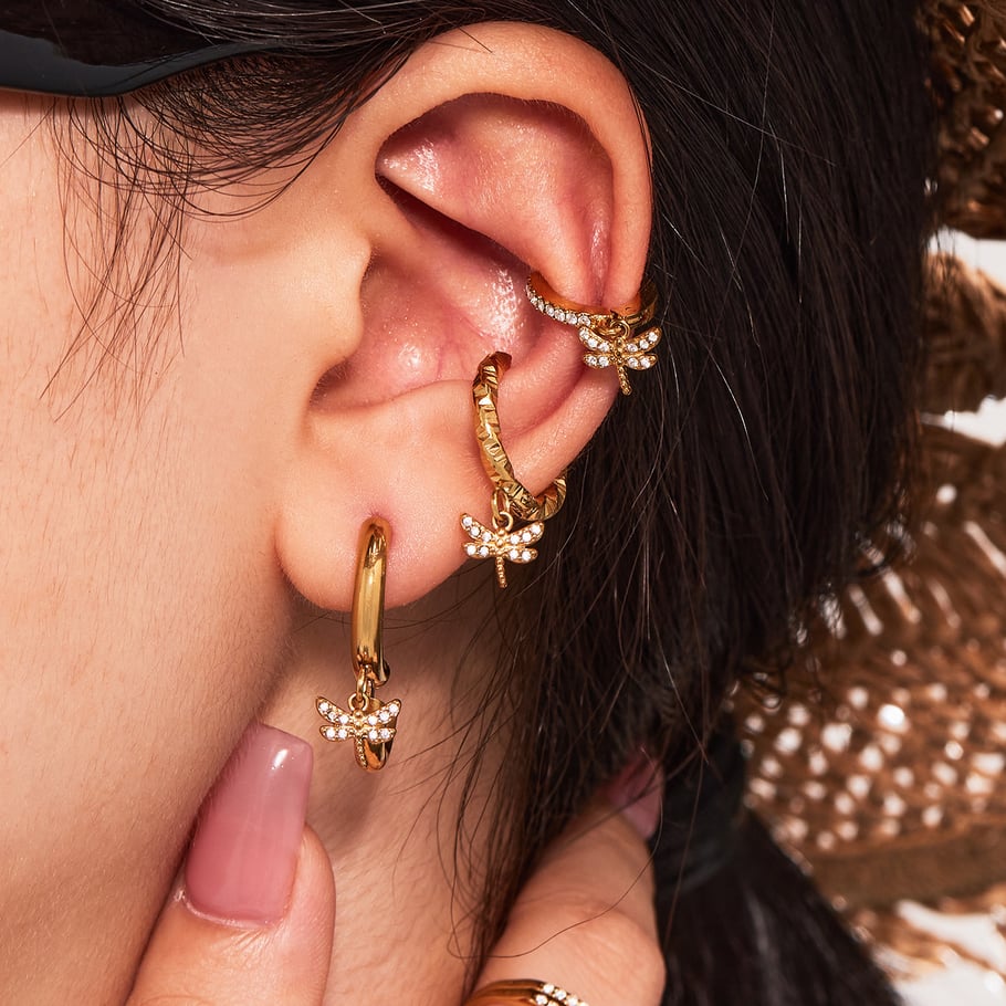 1 Pair Exquisite Dragonfly Stainless Steel Gold Color Zircon Women's Drop Earrings Picture4
