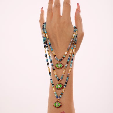 1 pezzo di collana di perline da donna in acciaio inossidabile con pietra naturale e occhio del diavolo h5 Immagine5