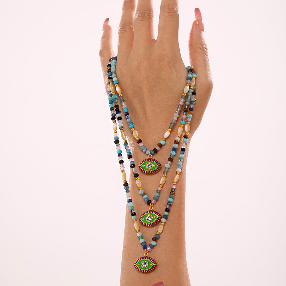 1 pezzo di collana di perline da donna in acciaio inossidabile con pietra naturale e occhio del diavolo Immagine5
