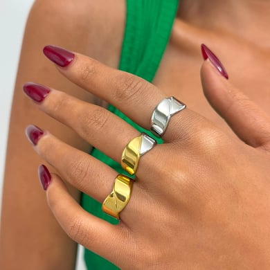 1 pezzo semplice casual forma irregolare anelli da donna in acciaio inossidabile h5 Immagine3