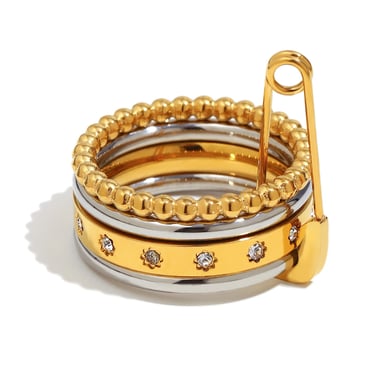 1 Piece Classic Mixed Gold & Silver Colors Stainless Steel Zircon Statement Rings h5 