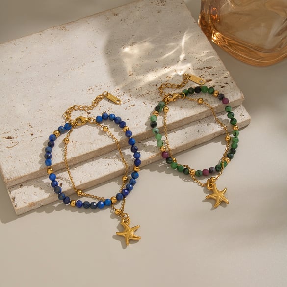 1 Piece Natural Stone Beads Stainless Steel Beaded Bracelet