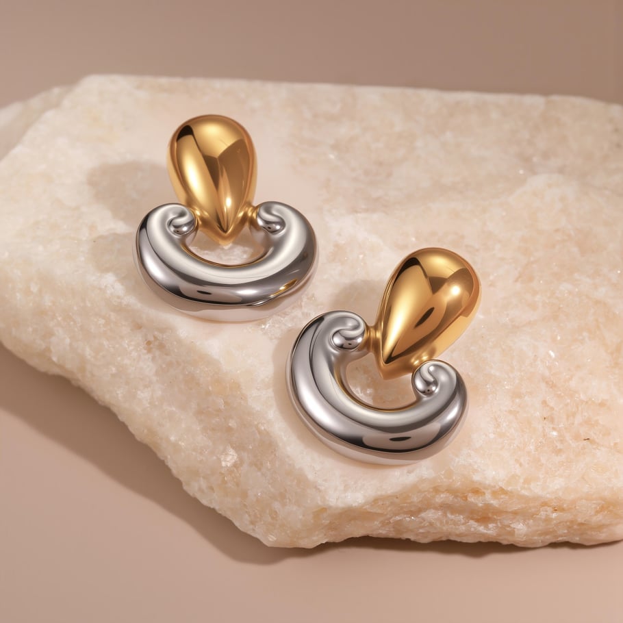 1 Pair Elegant Droplet Mixed Color Stainless Steel Women's Stud Earrings Picture4
