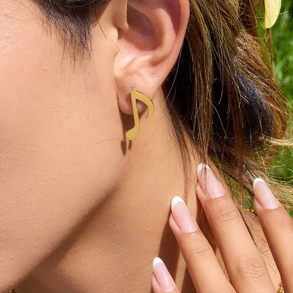 1 Pair Designable Note Asymmetric Stainless Steel Gold Color Women's Stud Earrings
