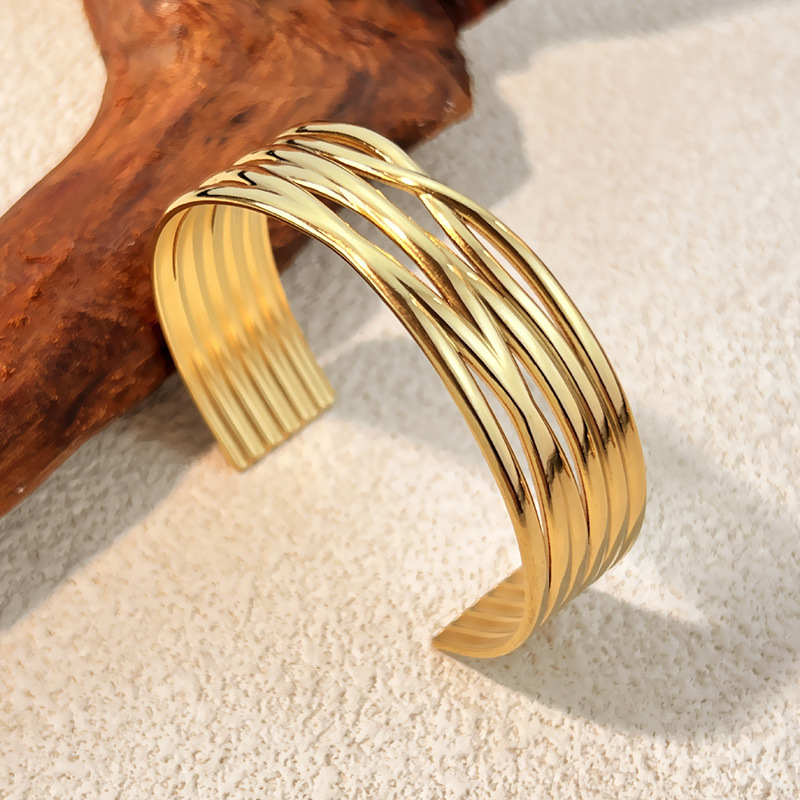 1 Piece Irregular Shape Stainless Steel  Gold Color Cuff Bracelet 