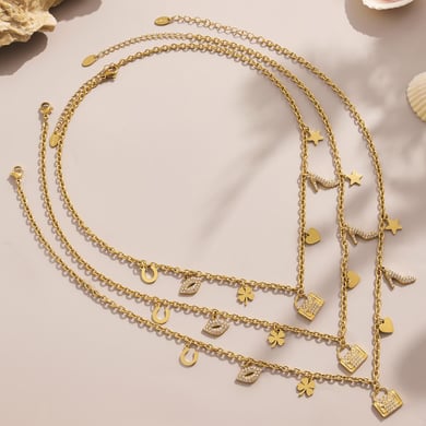 Conjuntos de joyas de acero inoxidable con forma de corazón y trébol de color dorado para mujer. h5 Imagen6