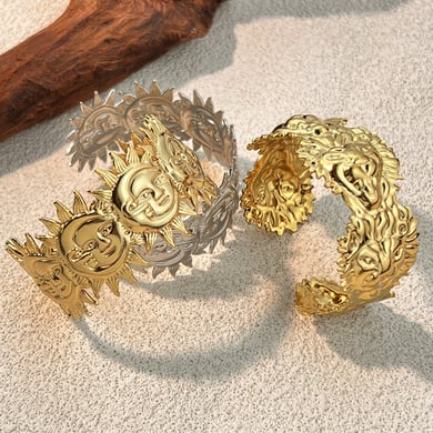 1 Piece Sun Stainless Steel Gold Color Cuff Bracelet h5 Picture2