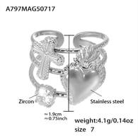 A797-Anello a forma di cuore in acciaio/Numero 7 Immagine4