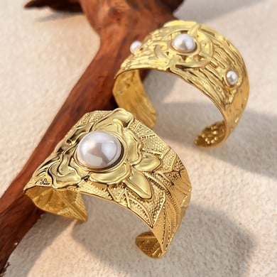 1 Piece Retro Irregular Shape Stainless Steel Gold Color Cuff Bracelet h5 Picture2