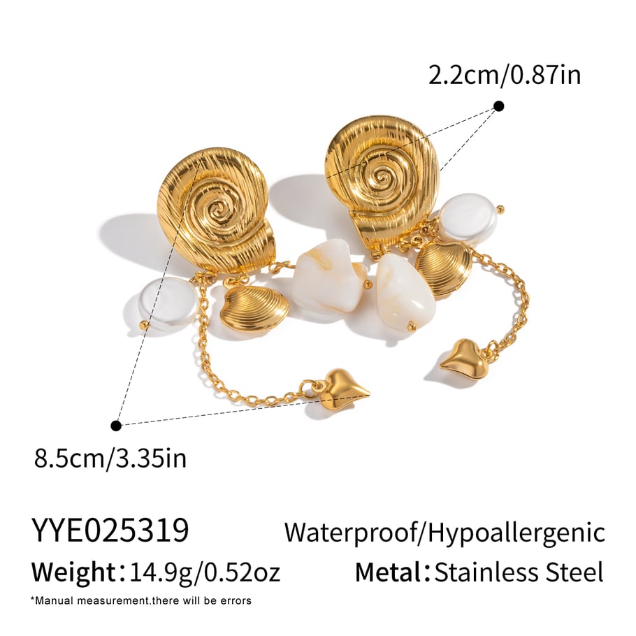 1 Pair Shell Shape Stainless Steel Gold Color Dangle Earrings