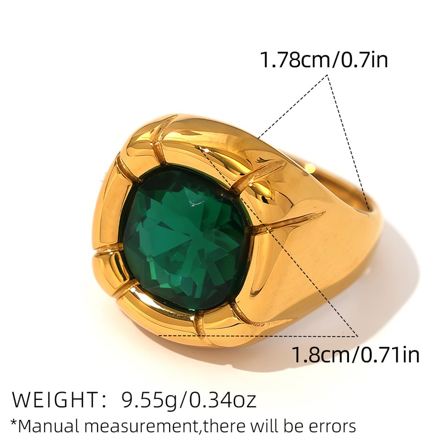 Anello da donna in acciaio inossidabile vintage di lusso, 1 pezzo, color oro, con pietre preziose 