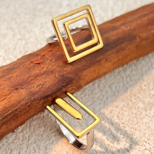 1 Stück Statement-Ring aus Edelstahl in gemischtem Gold und rechteckigem Design 2