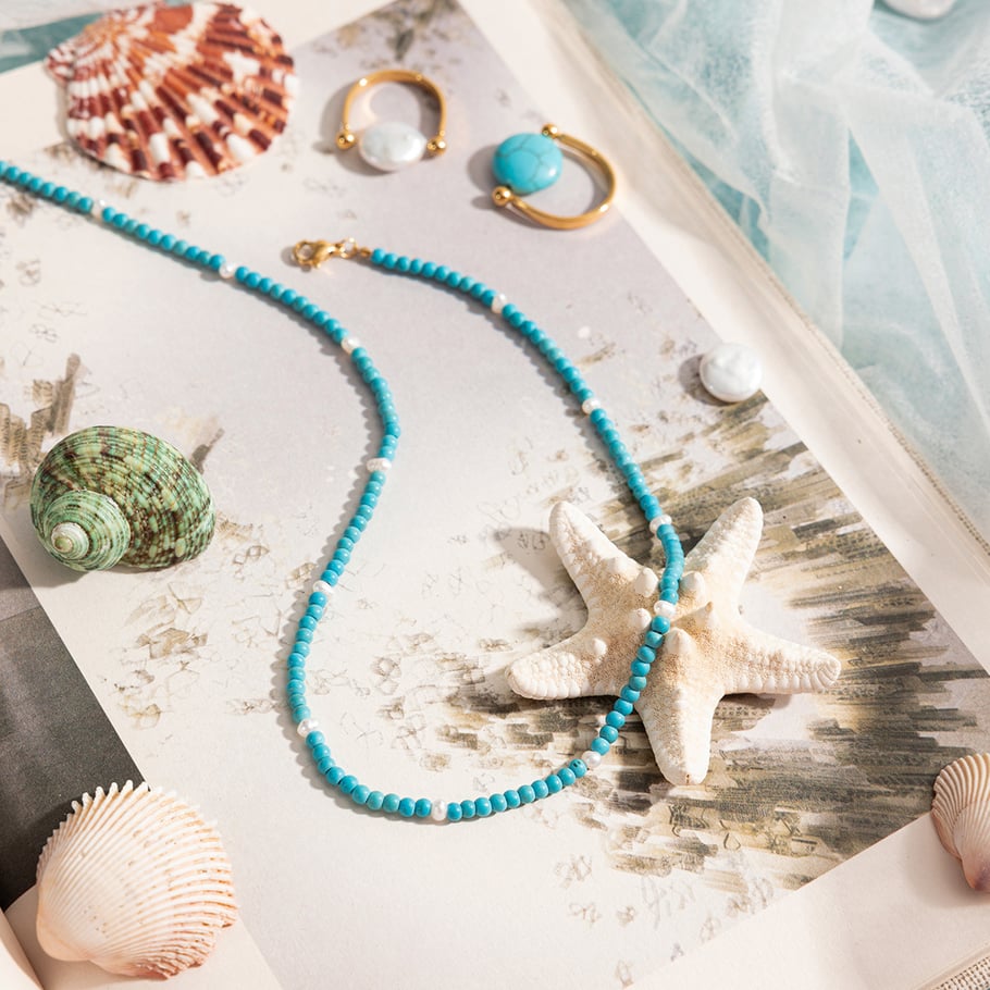 1 Piece Classic Calaite Beads Natural Stones Gold Color Women's Beaded Necklaces Picture6