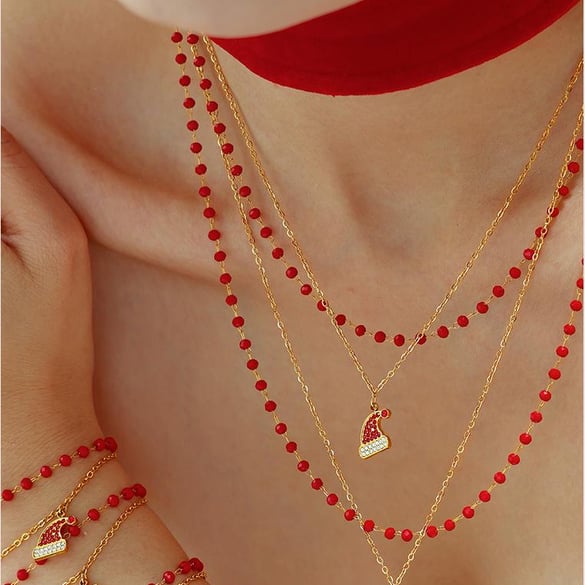 Kerstmuts roestvrij staal goudkleurige zirkoon dames sieraden sets 2