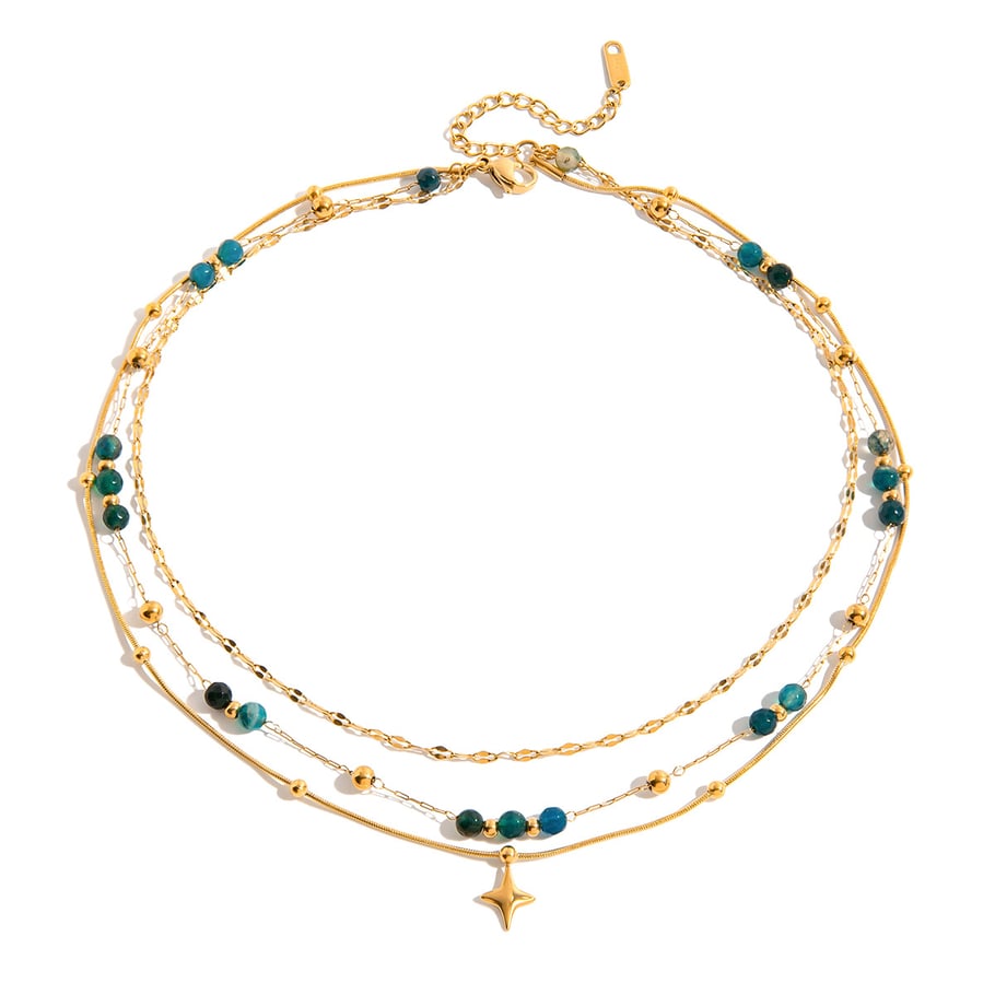 1 Piece Retro Beads Star Stainless Steel Gold Color Women's Layered Necklaces 