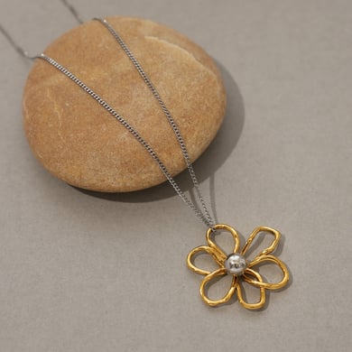 Collier avec pendentif simple en acier inoxydable couleur or pour femme, motif fleur naturelle, 1 pièce h5 Image4