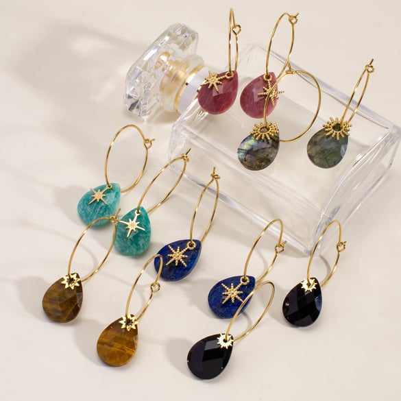 1 Pair Simple  Irregular Shape Stainless Steel  Natural Stone Women's Drop Earrings 2