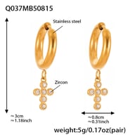 Q037-Golden Cross Zircon Earrings Picture8