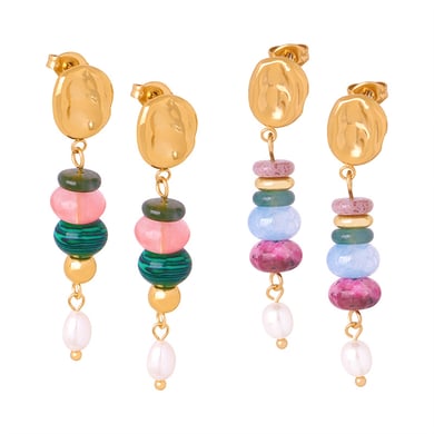 1 Paar gestaltbare Natursteinperlen Edelstahl Goldfarben Damen Tropfen Ohrringe h5 Bild2