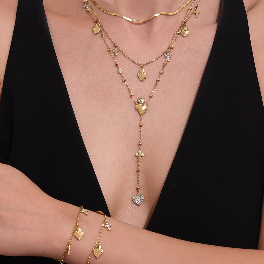 Romantic Series Heart Cross Stainless Steel Gold Color Women's Jewelry Sets Picture5