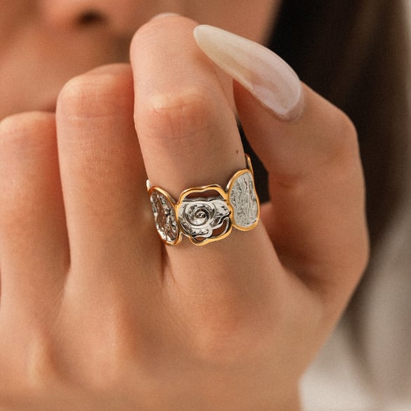 1 Piece Retro Rose Stainless Steel MIxed Color Statement Ring 2
