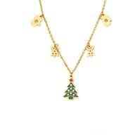 P1675 - Collana fai da te con albero di Natale dorato intarsiato con zirconi 