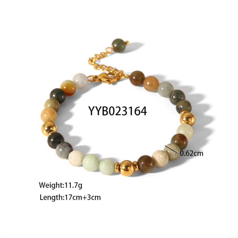 1 Piece Ethnic Beads Circle Stainless Steel Gold Color Natural Stone Women's Beaded Bracelets 