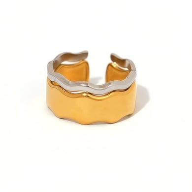 1 Piece Wide  Brimmed Wavy  Pattern Gold Stainless Steel Women's  Statement Rings h5 