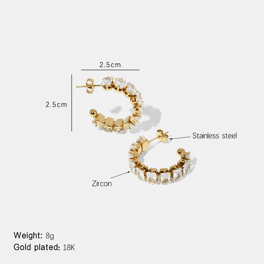 Edelstahl Gold Farbe Zirkon Ohrring Set 