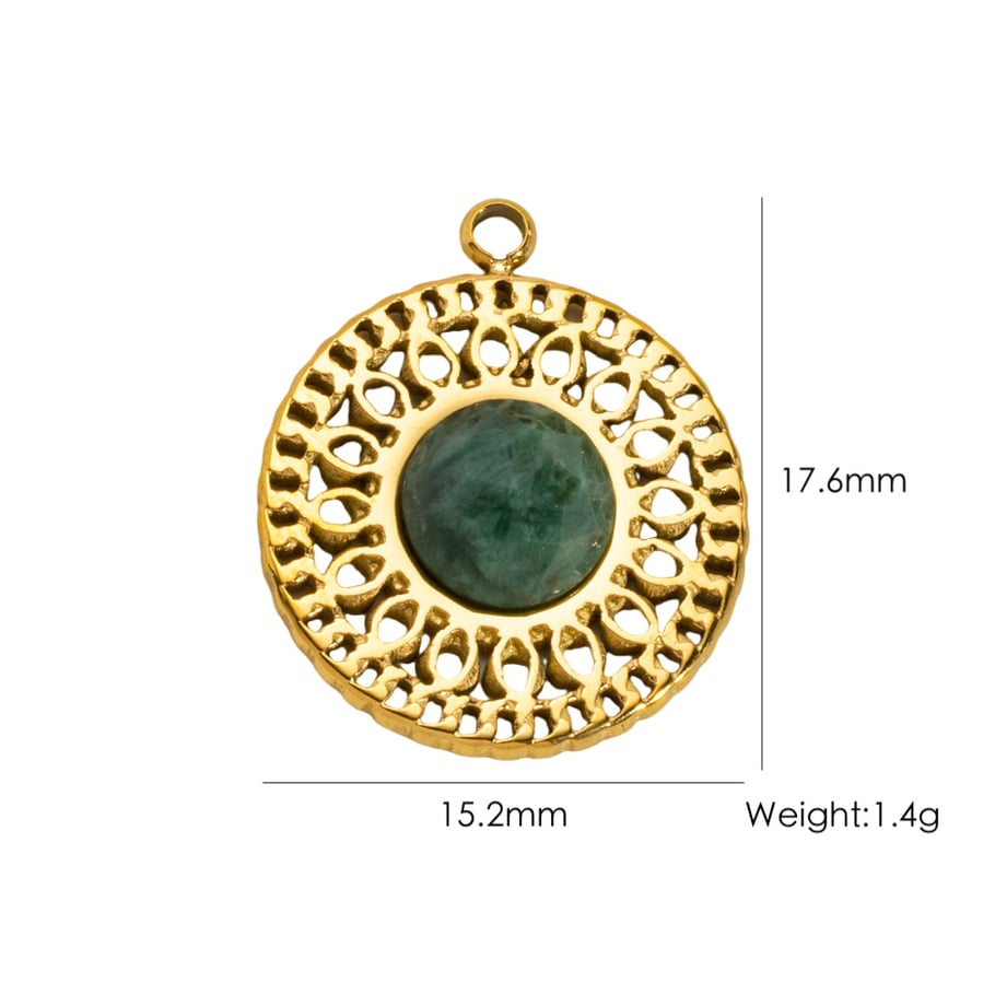 Pendentif luxueux en acier inoxydable et pierre naturelle pour femme, style rétro, 1 pièce