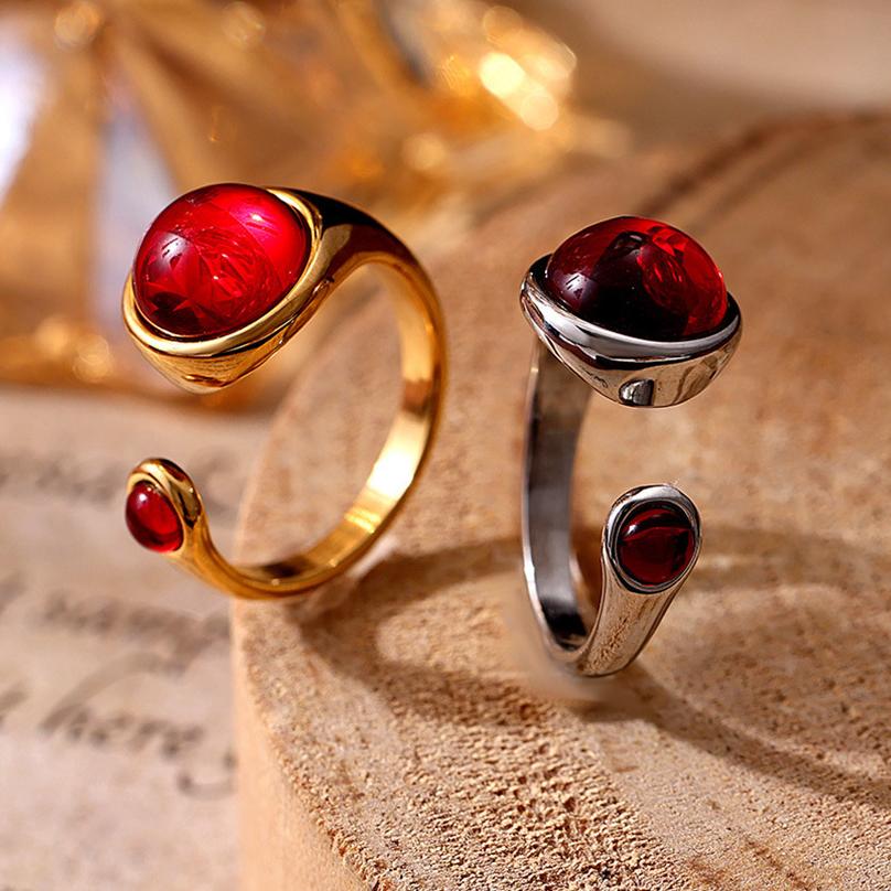 1 Stück Elegante Granat Edelstahl Gold Farbe Damen Edelstein Ringe Bild3