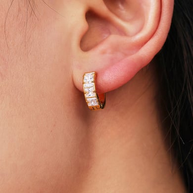 1 Pair Shinning Stainless Steel Gold Color Women's Hoop Earrings h5 Picture4