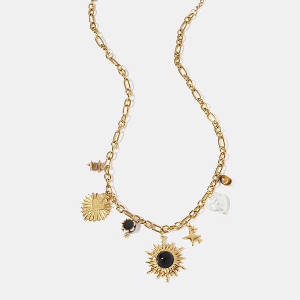 1 Piece Retro Heart Sun Stainless Steel  Gold Color  Women's Pendant Necklaces 2