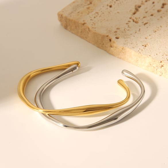 Bracciale rigido color oro in acciaio inossidabile dalla forma irregolare semplice, 1 pezzo 2