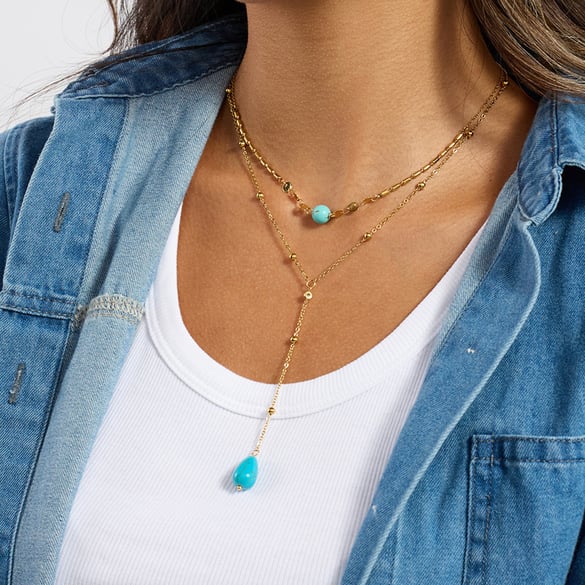 1 Piece Classic Calaite Droplet Stainless Steel Gold Color Women's Layered Necklaces 2