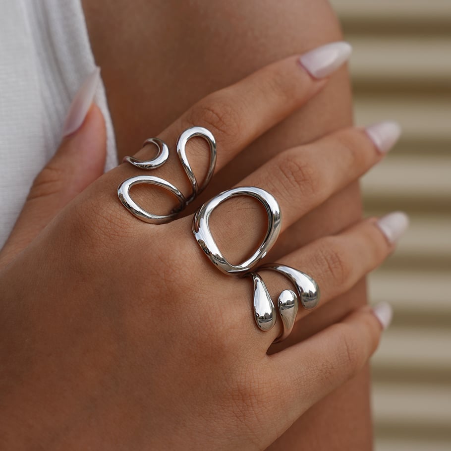 1 Piece Retro Irregular Shape Stainless Steel Gold Color Women's Statement Rings h5Picture3