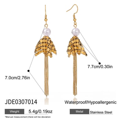 1 paio di orecchini pendenti da donna in acciaio inossidabile con nappe e zirconi color oro h5 Immagine2