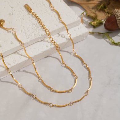 Set di collane in acciaio inossidabile color oro con catena semplice h5 Immagine2