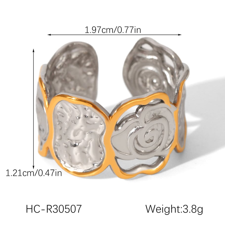 1 Piece Retro Rose Stainless Steel MIxed Color Statement Ring Picture2