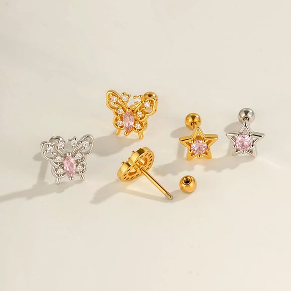 1 PieceHeart Butterfly Copper Gold Color Zircon Piercing Earring