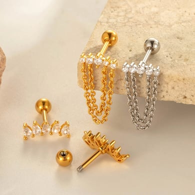 1 Adet Çiçek Bakır Altın Rengi Zirkonyum Piercing Küpe h5 Resim3