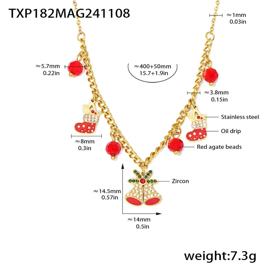 Set di gioielli da donna con campanellino natalizio in acciaio inossidabile color oro e zirconi 