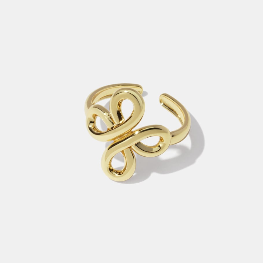 Bague minimaliste en acier inoxydable couleur or avec fleur, 1 pièce Image2